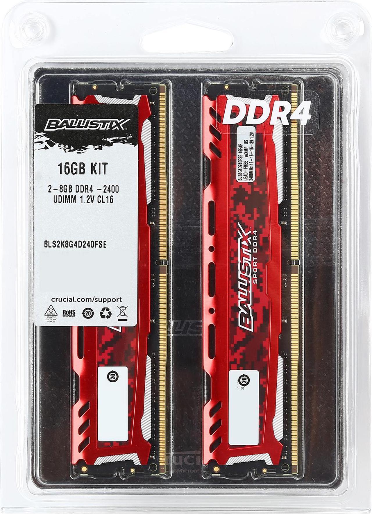 Alt view image 4 of 4 - Ballistix Sport LT 16GB (2 x 8GB) DDR4 2400 (PC4 19200) Desktop Memory Model BLS2K8G4D240FSE