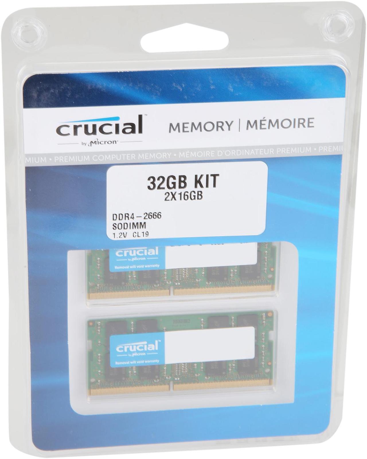 Alt view image 2 of 2 - Crucial 32GB (2 x 16GB) DDR4 2666MHz DRAM (Notebook Memory) CL19 1.2V DR SODIMM (260-pin) CT2K16G4SFD8266