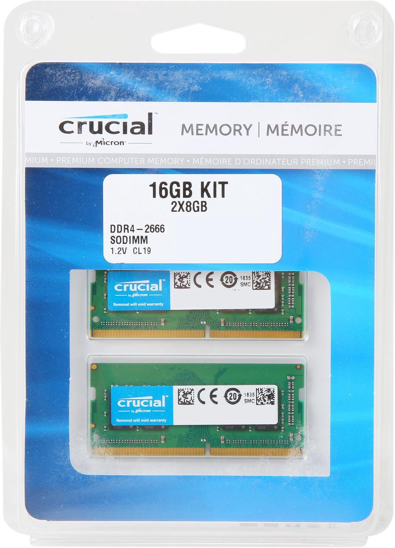 Alt view image 2 of 2 - Crucial 16GB (2 x 8GB) DDR4 2666 (PC4 21300) 260-Pin DDR4 SO-DIMM Laptop Memory Model CT2K8G4SFS8266