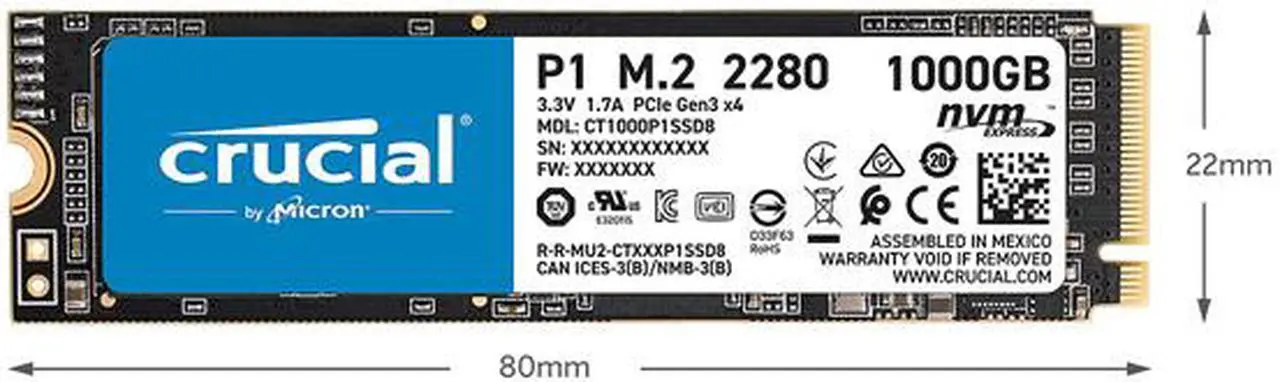 Alt view image 2 of 6 - Crucial P1 2TB 3D NAND NVMe PCIe Internal SSD, up to 2000 MB/s - CT2000P1SSD8
