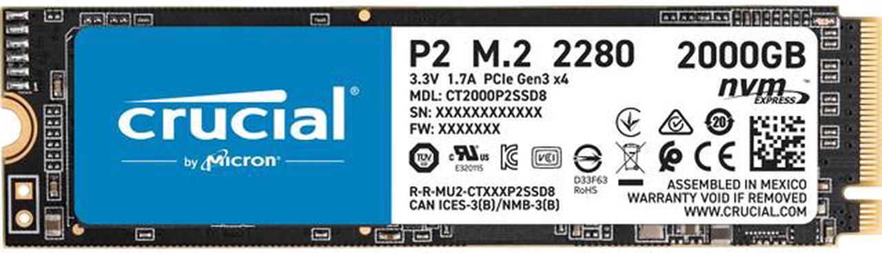 Main image of Crucial P2 2TB 3D NAND NVMe PCIe M.2 SSD Up to 2400 MB/s - CT2000P2SSD8