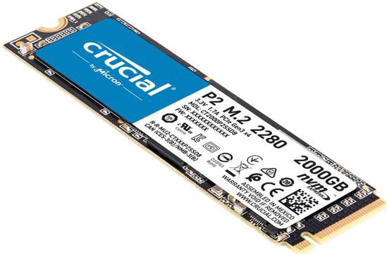 Alt view image 2 of 6 - Crucial P2 2TB 3D NAND NVMe PCIe M.2 SSD Up to 2400 MB/s - CT2000P2SSD8
