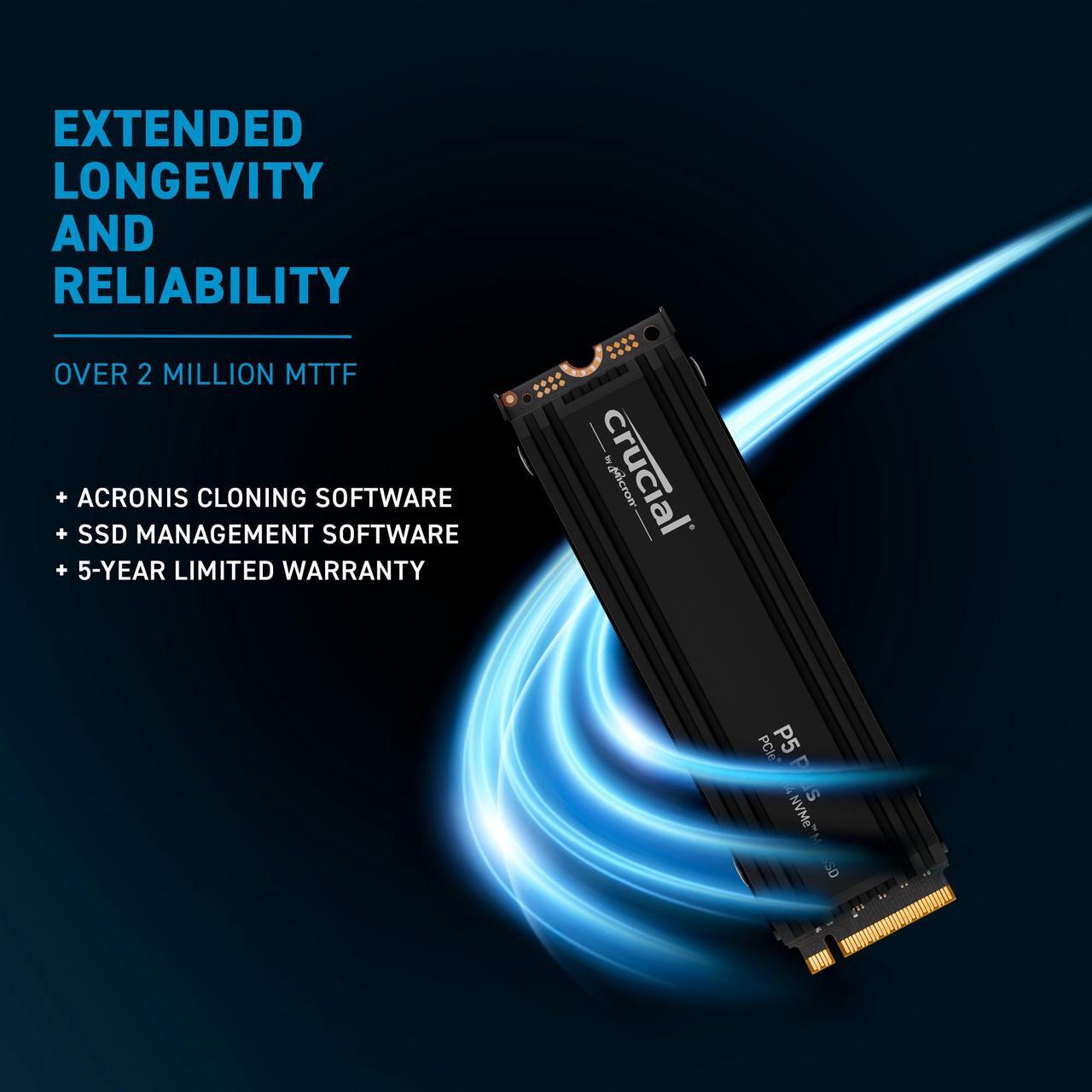 Alt view image 3 of 6 - Crucial P5 Plus M.2 2280 2TB with Heatsink PCI-Express 4.0 x4 NVMe 3D NAND Internal Solid State Drive (SSD) CT2000P5PSSD5