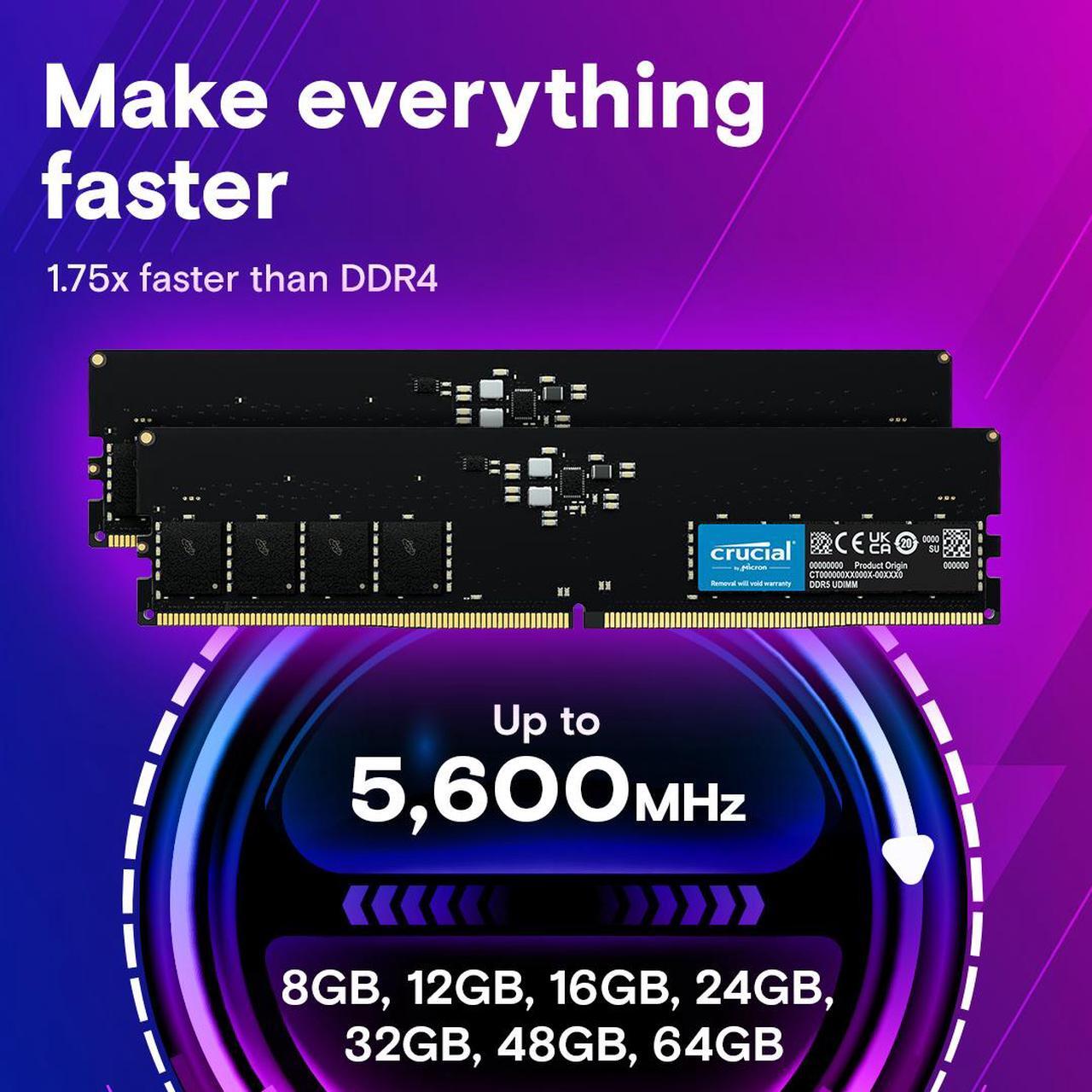 Alt view image 3 of 6 - Crucial 64GB DDR5 5600 (PC5 44800) Memory (Desktop Memory)