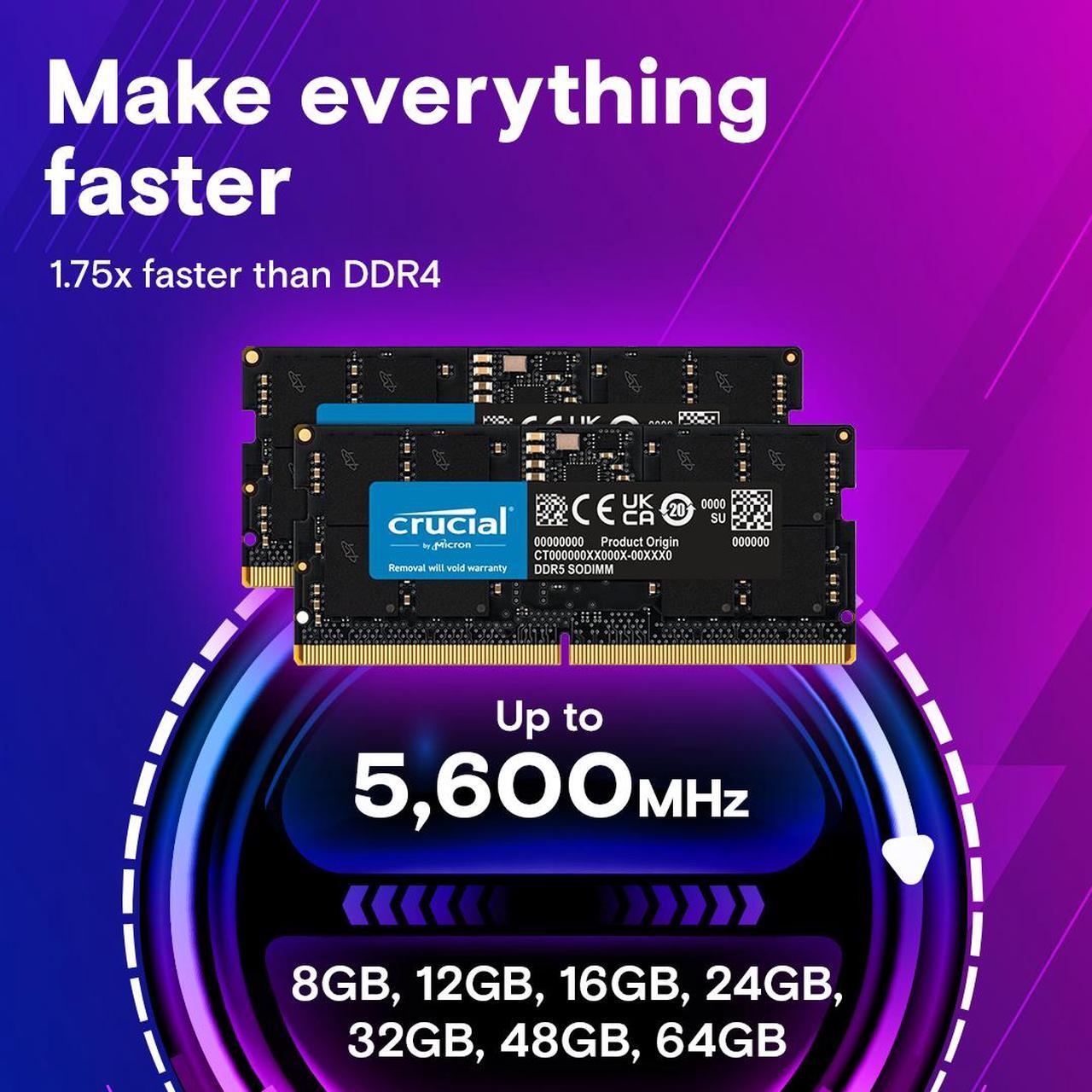 Alt view image 3 of 6 - Crucial 128GB (2 x 64GB) 262-Pin DDR5 SO-DIMM DDR5 5600 (PC5 44800) Laptop Memory Model CT2K64G56C46S5