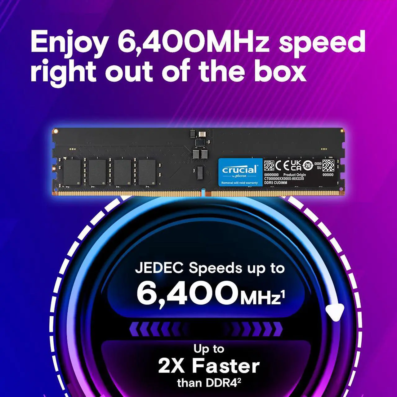 Alt view image 2 of 6 - Crucial 64GB (2 x 32GB) 288-Pin PC RAM DDR5 6400 (PC5 51200) Desktop Memory Model CT2K32G64C52CU5