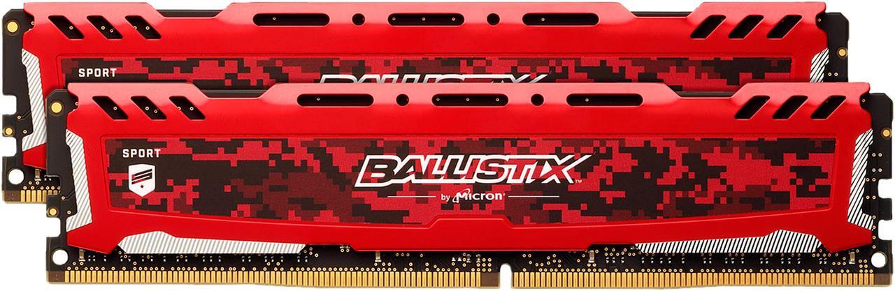 Main image of Ballistix Sport LT 16GB Kit (8GBx2) DDR4 2666 MT/s (PC4-21300) DR x8 DIMM 288-Pin - BLS2K8G4D26BFSE (Red)