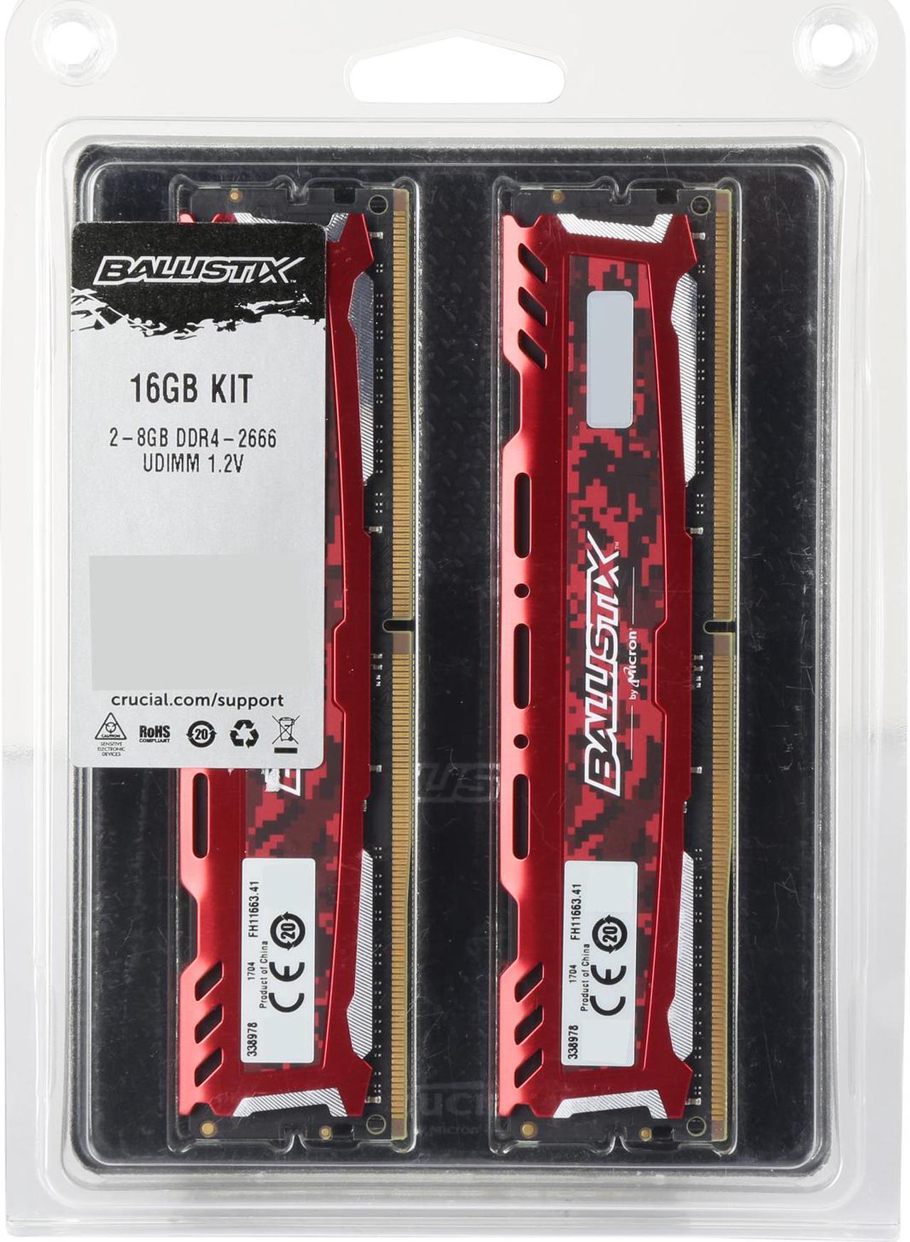 Alt view image 2 of 2 - Ballistix Sport LT 16GB Kit (8GBx2) DDR4 2666 MT/s (PC4-21300) DR x8 DIMM 288-Pin - BLS2K8G4D26BFSE (Red)