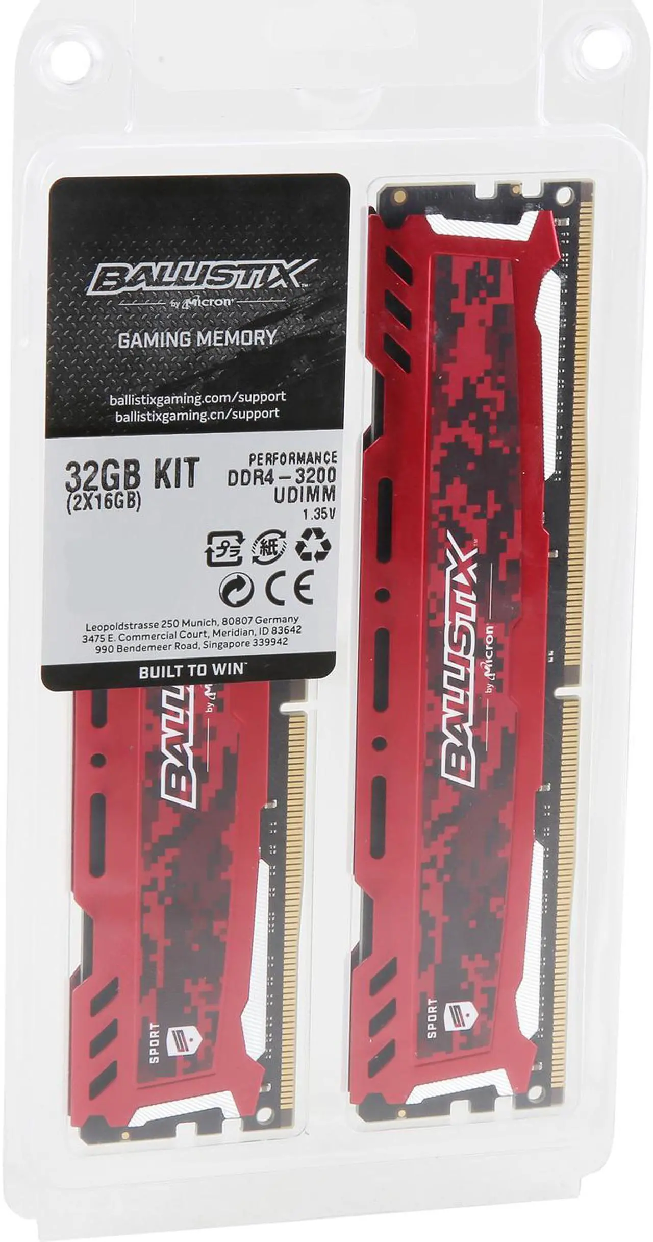 Alt view image 3 of 3 - Ballistix Sport LT 32GB (2 x 16GB) DDR4 3200 (PC4 25600) Desktop Memory Model BLS2K16G4D32AESE