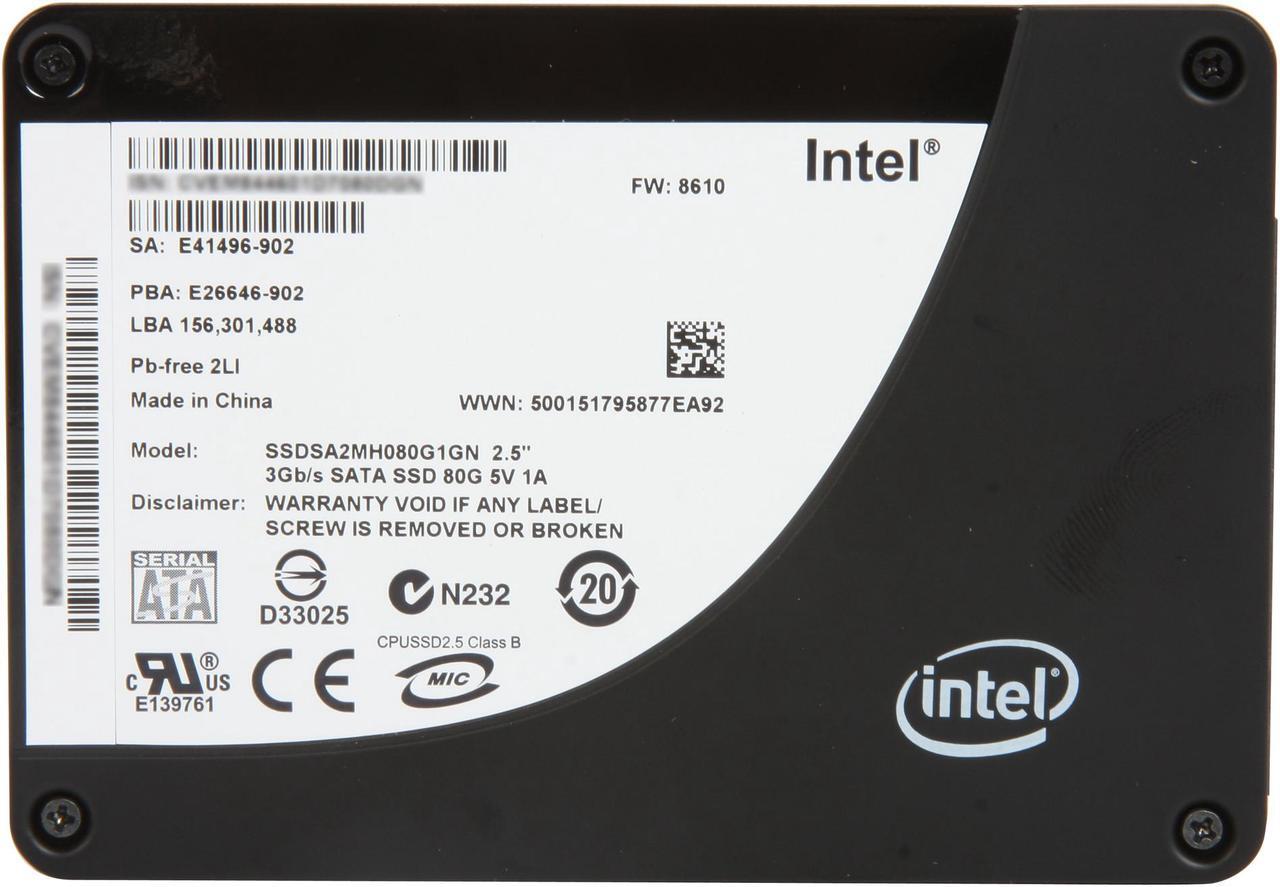 Alt view image 2 of 4 - Intel X25-M 2.5" 80GB SATA II MLC Internal Solid State Drive (SSD) SSDSA2MH080G1 - OEM