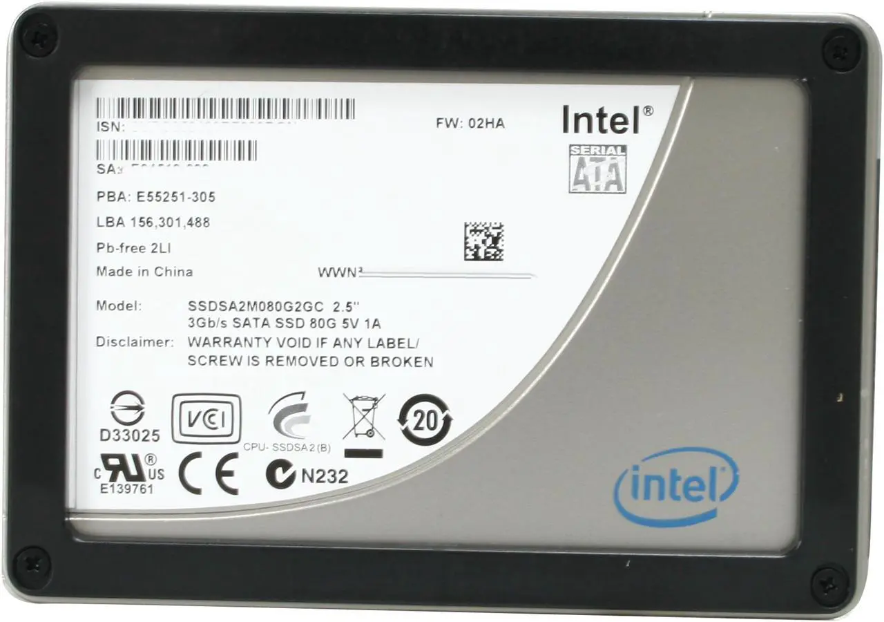 Alt view image 2 of 5 - Intel X25-M Mainstream 2.5" 80GB SATA II MLC Internal Solid State Drive (SSD) SSDSA2M080G2GC - OEM