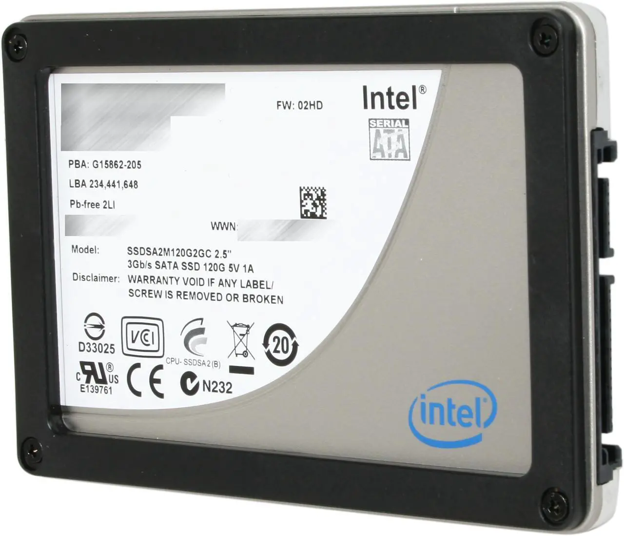 Alt view image 2 of 6 - Intel X25-M 2.5" 120GB SATA II MLC Internal Solid State Drive (SSD) SSDSA2MH120G2K5