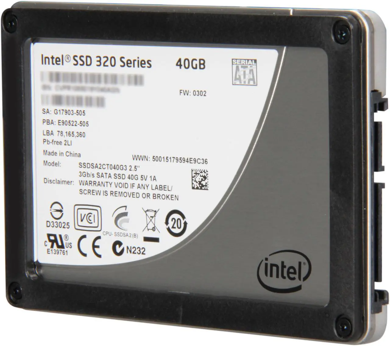 Alt view image 2 of 6 - Intel 320 Series 2.5" 40GB SATA II MLC Internal Solid State Drive (SSD) SSDSA2CT040G3K5