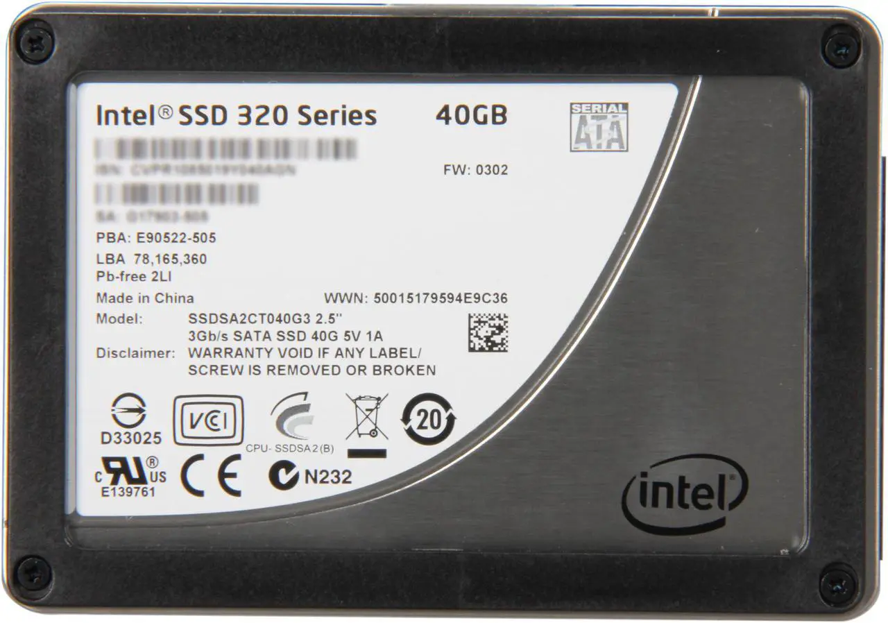 Alt view image 3 of 6 - Intel 320 Series 2.5" 40GB SATA II MLC Internal Solid State Drive (SSD) SSDSA2CT040G3K5
