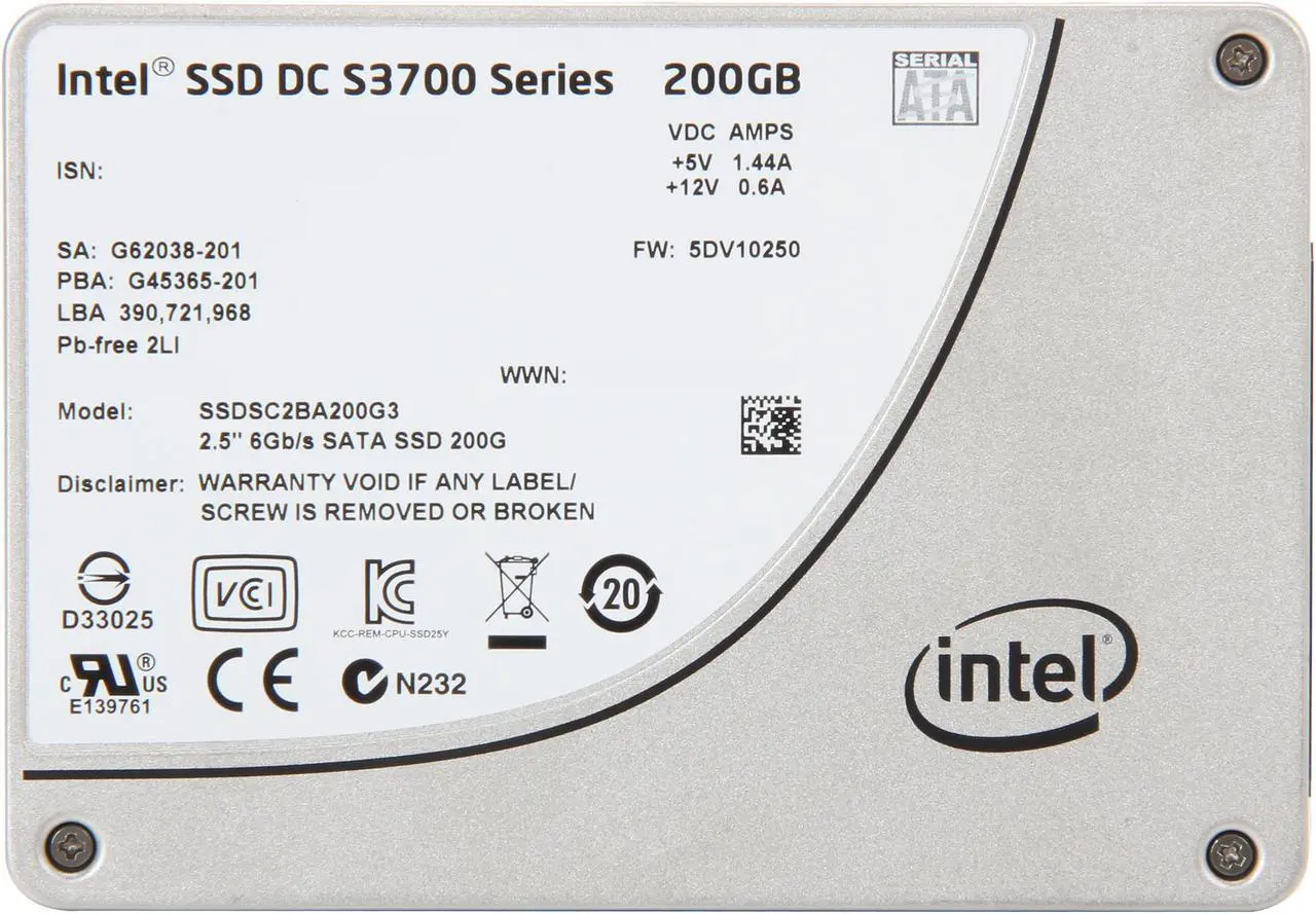 Alt view image 2 of 5 - Intel DC S3700 Series Taylorsville SSDSC2BA200G301 2.5" 200GB SATA III MLC Internal Solid State Drive (SSD)