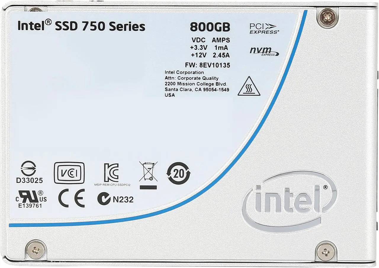 Alt view image 3 of 5 - Intel 750 Series 2.5" 800GB PCI-Express 3.0 x4 MLC Internal Solid State Drive (SSD) SSDPE2MW800G4X1