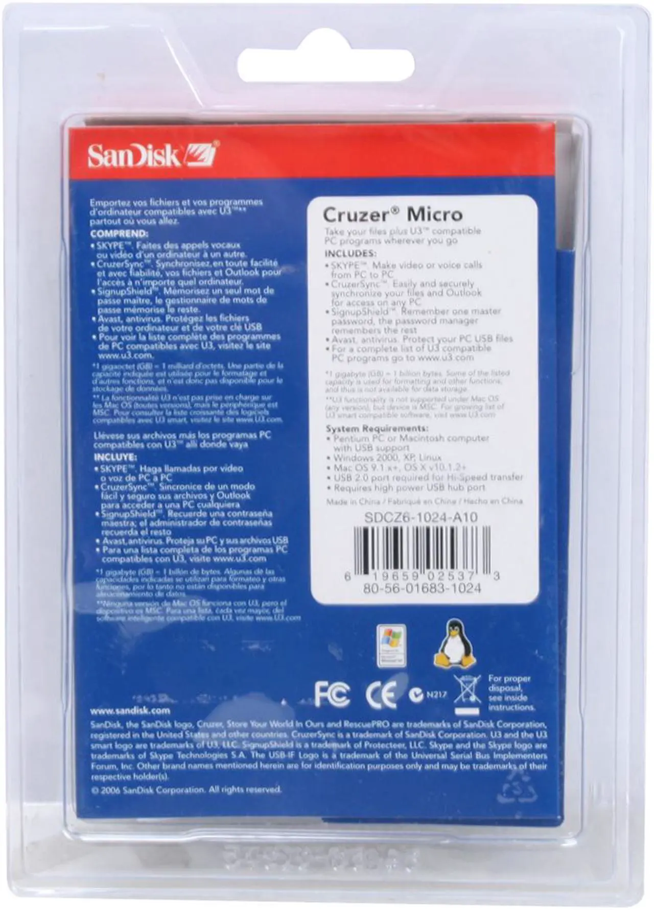 Alt view image 4 of 4 - SanDisk Cruzer Micro U3 1GB Flash Drive (USB2.0 Portable) SDCZ6-1024-A10