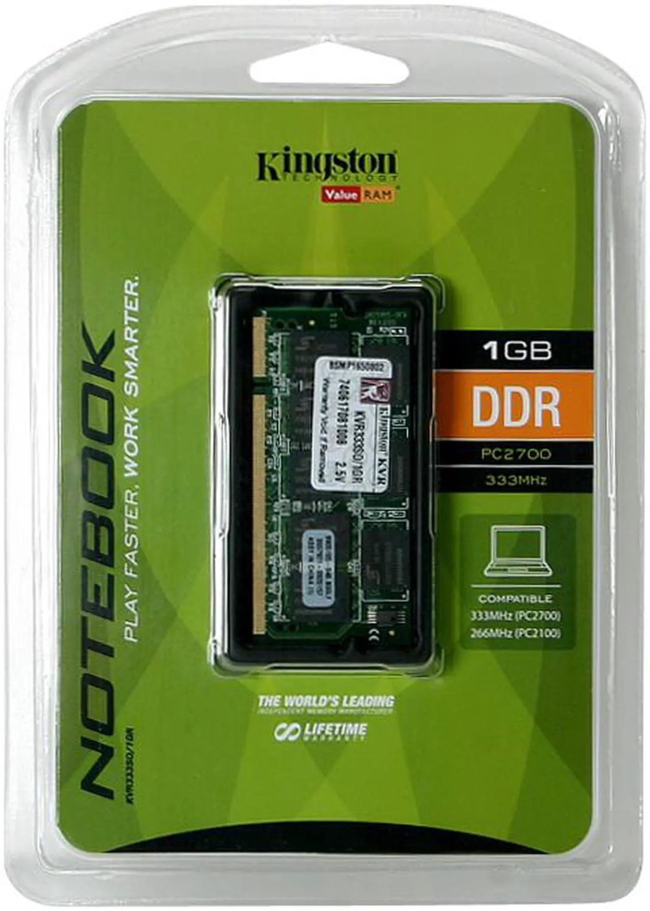 Main image of Kingston ValueRAM 1GB 200-Pin DDR SO-DIMM DDR 333 (PC 2700) Laptop Memory Model KVR333SO/1GR