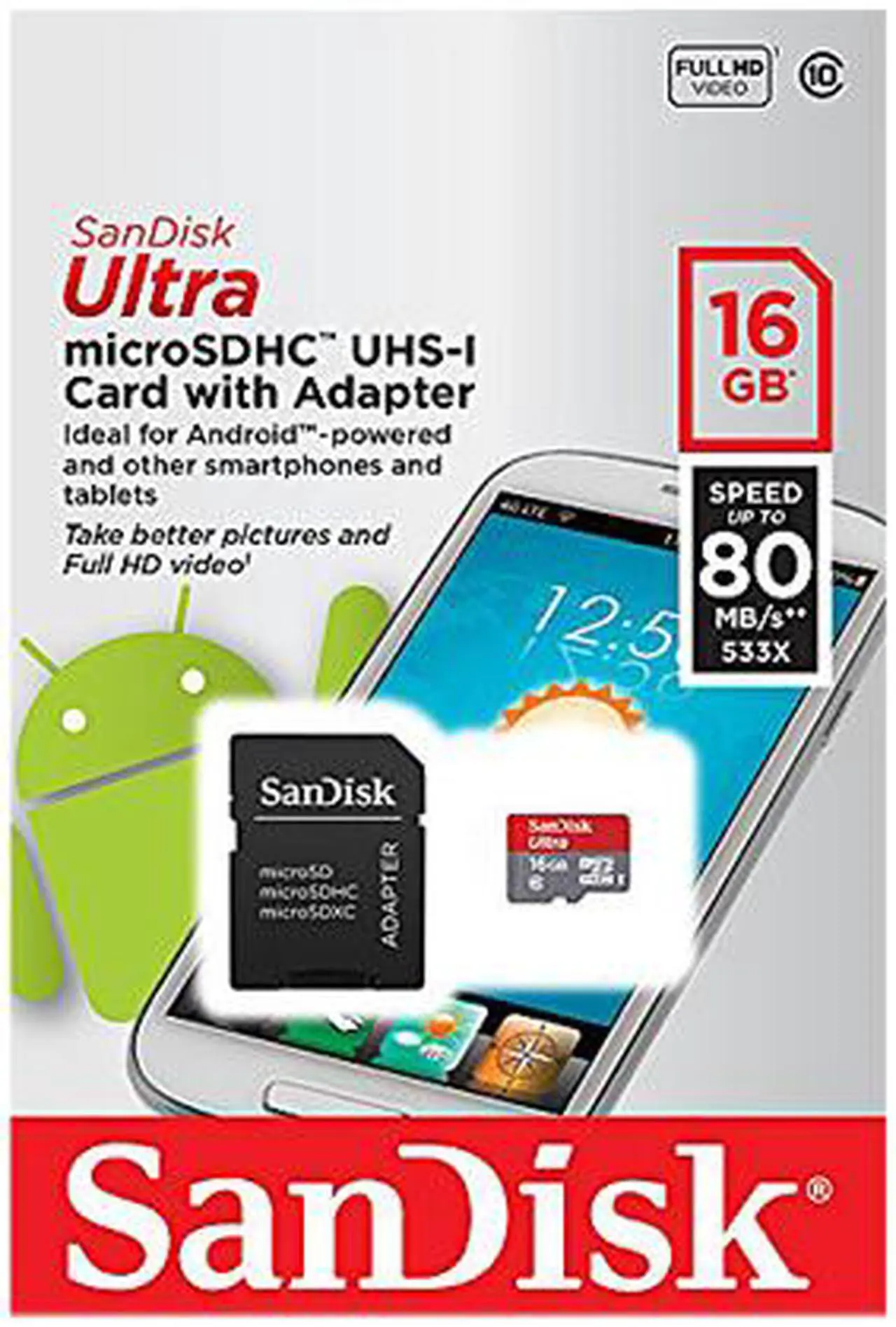 Alt view image 4 of 4 - SanDisk 16GB Ultra microSDHC UHS-I/Class 10 Memory Card with Adapter, Speed Up to 80MB/s (SDSQUNC-016G-GN6MA)