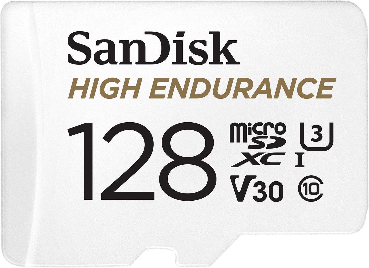 SanDisk 128GB High Endurance microSDXC C10, U3, V30, 4k UHD Memory Card with Adapter (SDSQQNR-128G-GN6IA)