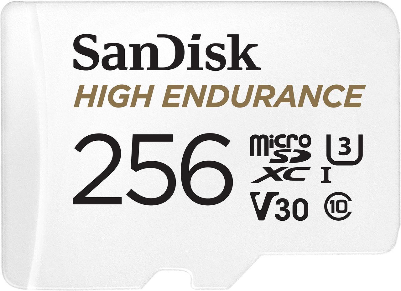 SanDisk 256GB High Endurance microSDXC C10, U3, V30, 4k UHD Memory Card with Adapter (SDSQQNR-256G-GN6IA)