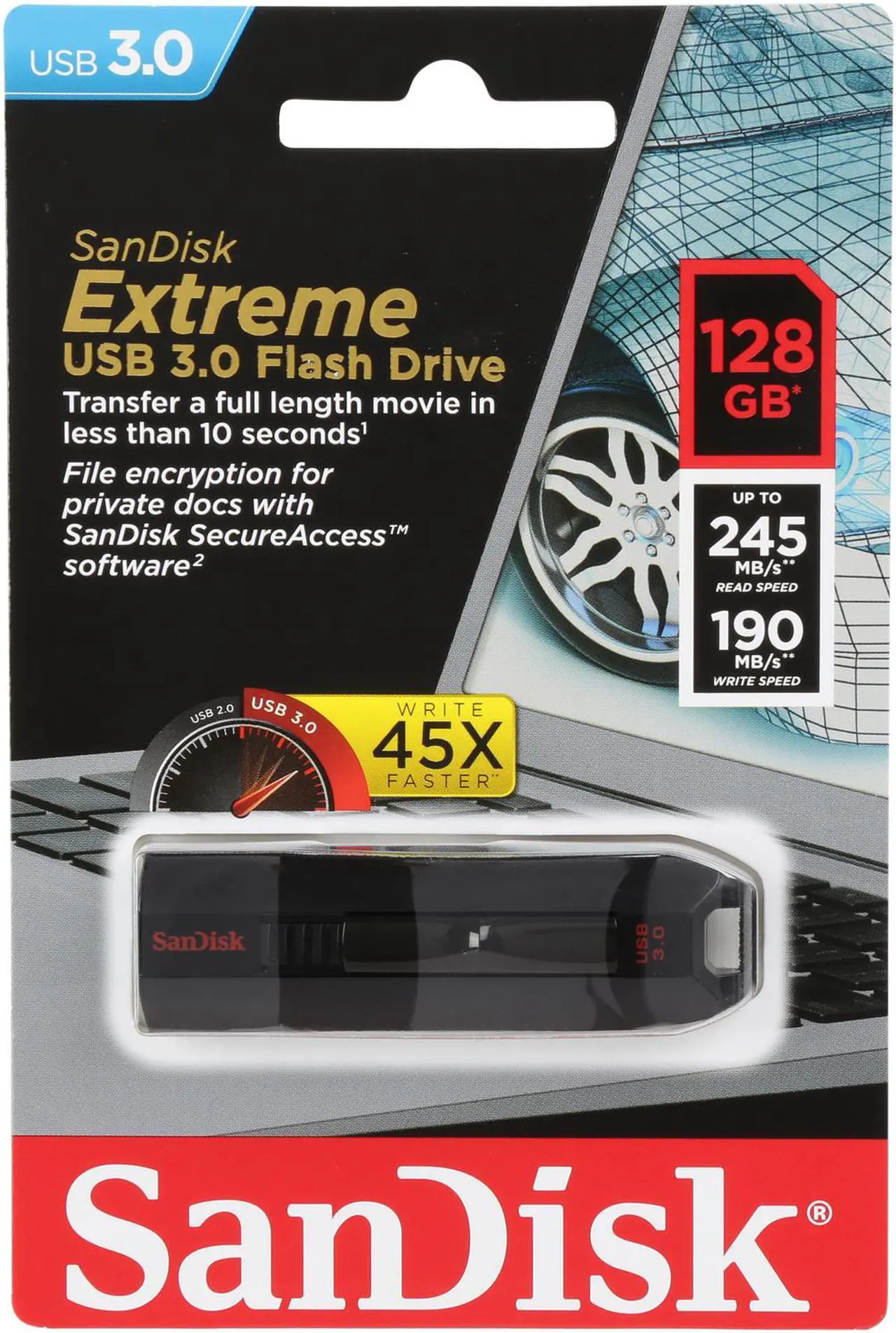 Alt view image 6 of 5 - SanDisk 128GB Extreme CZ80 USB 3.0 Flash Drive, Speed Up to 245MB/s (SDCZ80-128G-G46)
