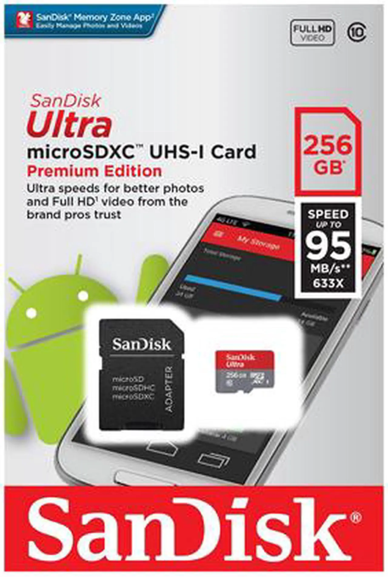 Alt view image 3 of 3 - SanDisk 256GB Ultra microSDXC UHS-I/Class 10 Memory Card with Adapter, Speed Up to 95MB/s (SDSQUNI-256G-GN6MA)