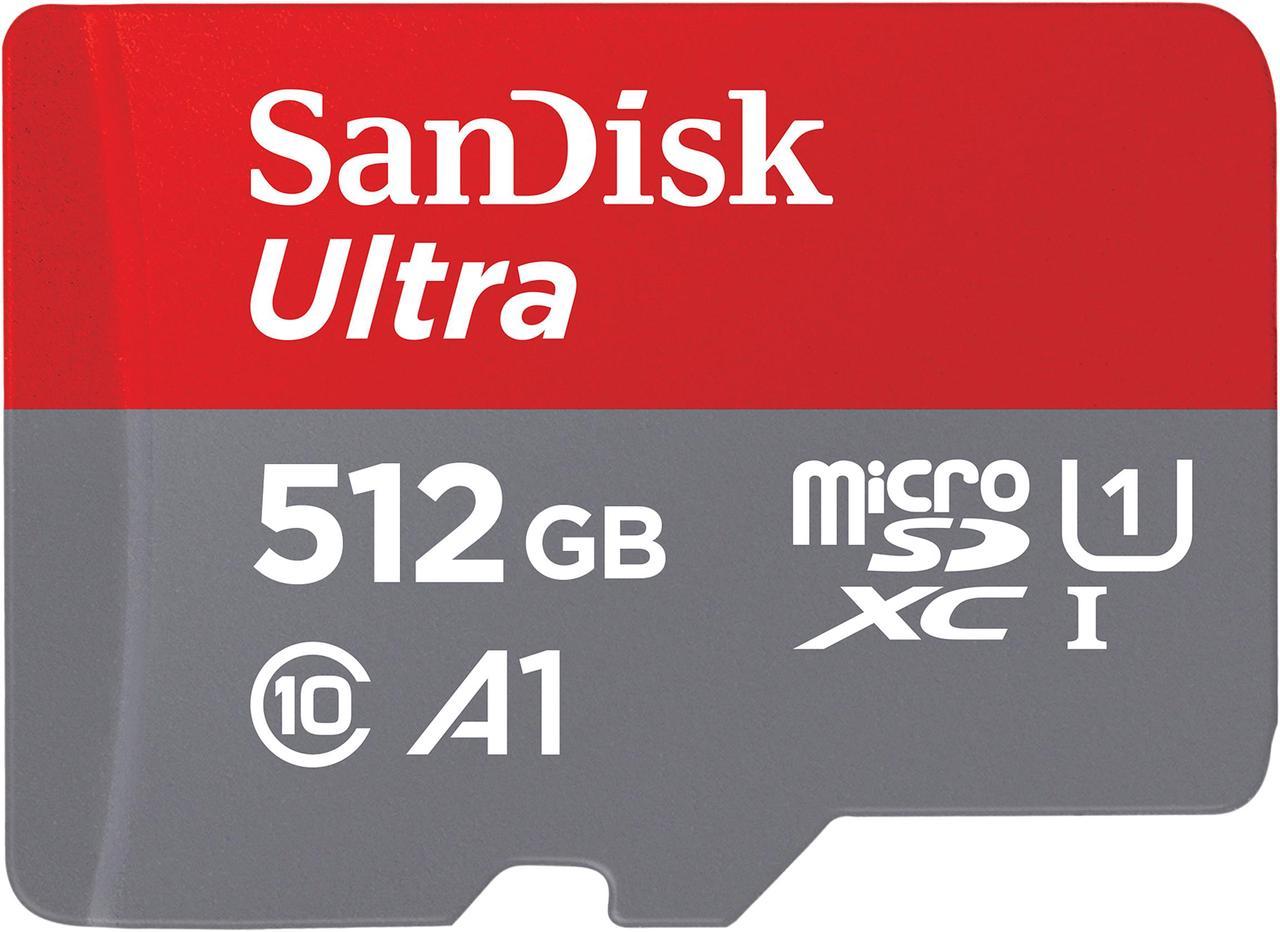 SanDisk 512GB Ultra microSDXC A1 UHS-I/U1 Class 10 Memory Card with Adapter, Speed Up to 100MB/s (SDSQUAR-512G-GN6MA)