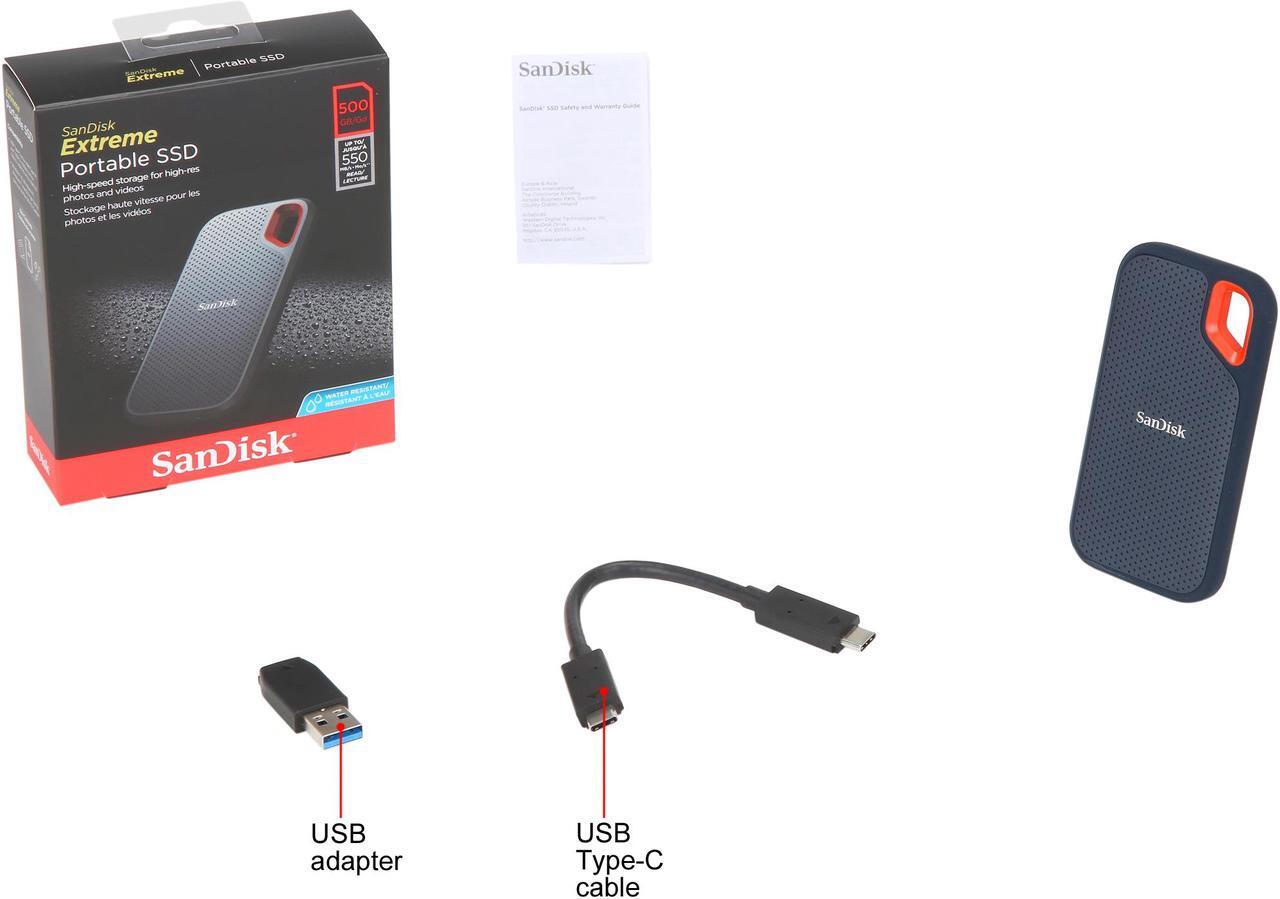 Alt view image 6 of 5 - SanDisk 500GB Extreme Portable External SSD - Up to 550 MB/s - USB-C, USB 3.1 - SDSSDE60-500G-G25