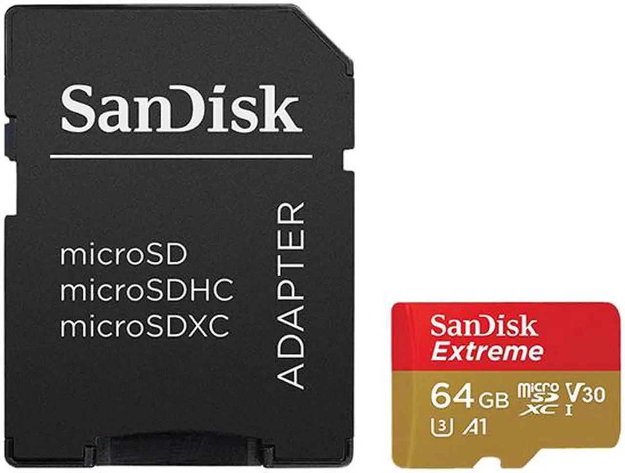 Alt view image 2 of 3 - SanDisk 64GB Extreme microSDXC V30 A1 UHS-I/U3 Memory Card with Adapter, Speed Up to 100MB/s (SDSQXAF-064G-GN6MA)
