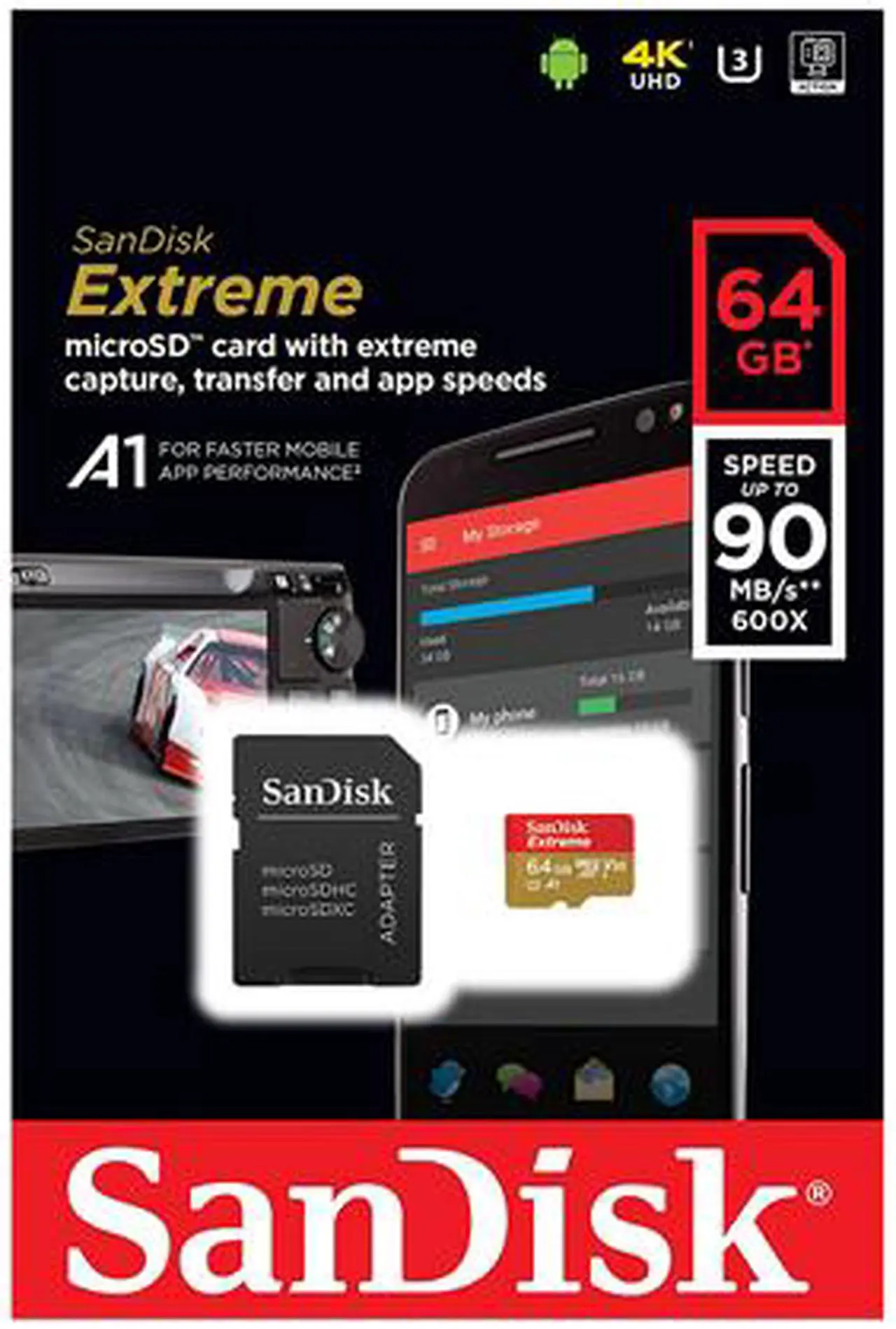 Alt view image 3 of 3 - SanDisk 64GB Extreme microSDXC V30 A1 UHS-I/U3 Memory Card with Adapter, Speed Up to 100MB/s (SDSQXAF-064G-GN6MA)