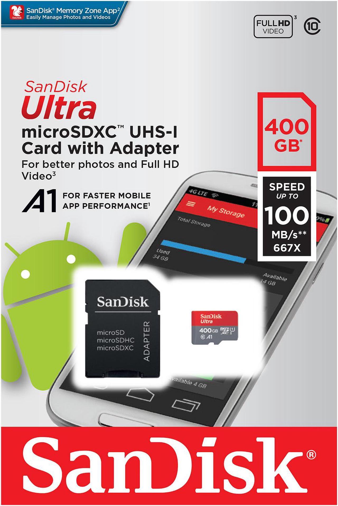 Alt view image 4 of 4 - SanDisk 400GB Ultra microSDXC A1 UHS-I/U1 Class 10 Memory Card with Adapter, Speed Up to 100MB/s (SDSQUAR-400G-GN6MA)