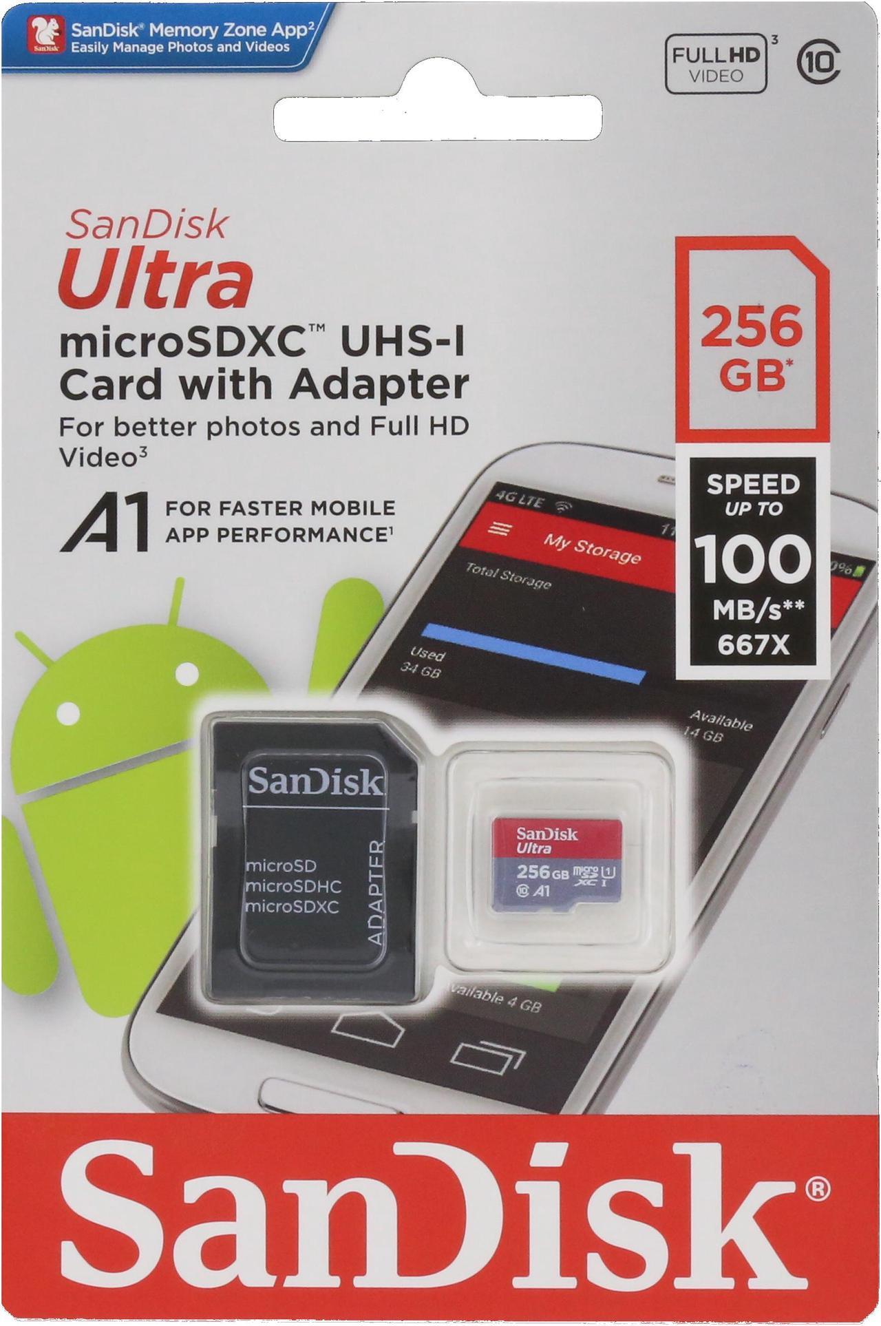 Alt view image 3 of 3 - SanDisk 256GB Ultra microSDXC A1 UHS-I/U1 Class 10 Memory Card with Adapter, Speed Up to 100MB/s (SDSQUAR-256G-GN6MA)