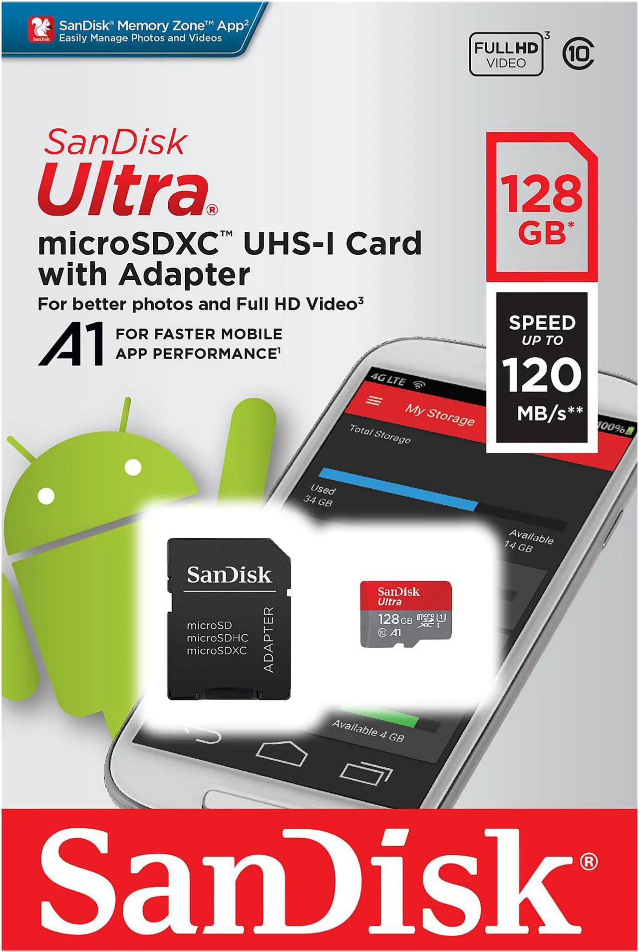 Alt view image 3 of 3 - SanDisk 128GB Ultra microSDXC A1 UHS-I/U1 Class 10 Memory Card with Adapter, Speed Up to 120MB/s (SDSQUA4-128G-GN6MA)