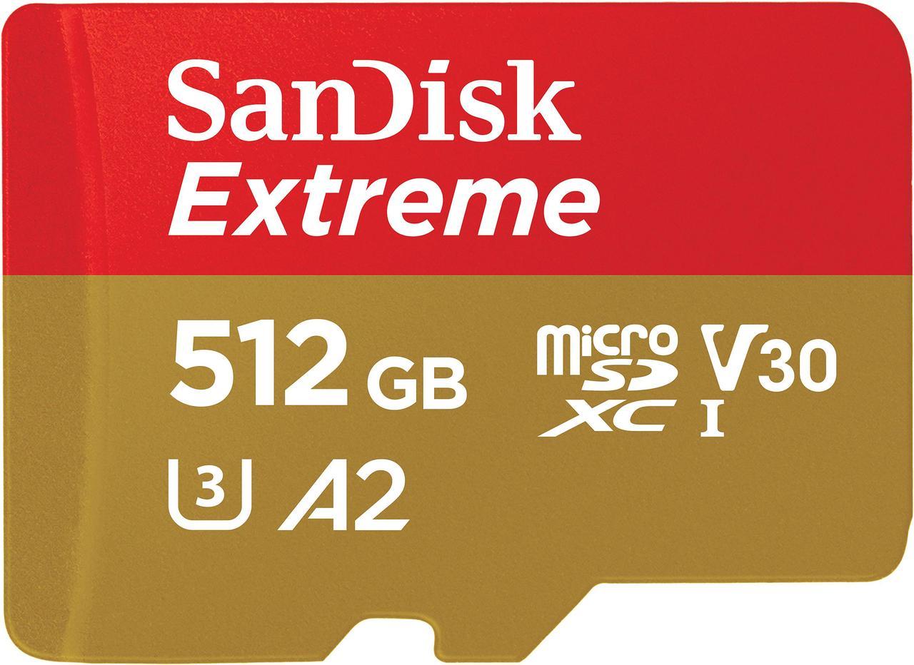 SanDisk 512GB Extreme microSDXC UHS-I/U3 A2 Micro SD Card with Adapter, Speed Up to 190MB/s (SDSQXAV-512G-GN6MA)