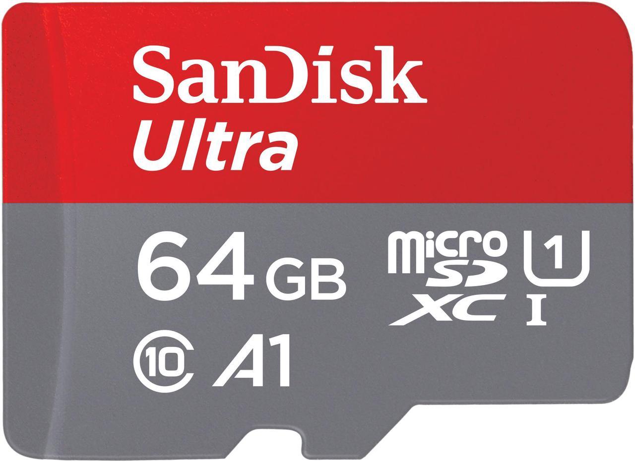 SanDisk 64GB Ultra microSDXC A1 UHS-I/U1 Class 10 Memory Card with Adapter, Speed Up to 140MB/s (SDSQUAB-064G-GN6MA)