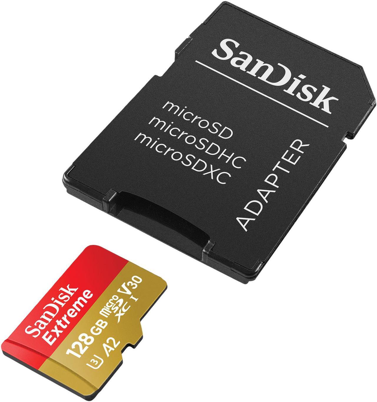 Alt view image 4 of 5 - SanDisk 128GB Extreme microSDXC UHS-I/U3 A2 Memory Card with Adapter, Speed Up to 160MB/s (SDSQXA1-128G-GN6MA)