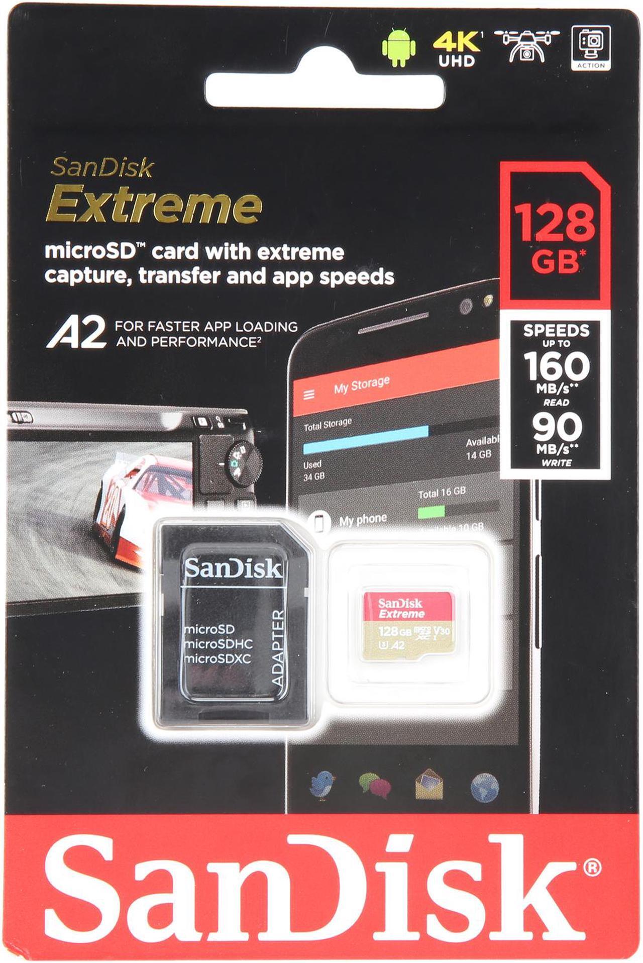 Alt view image 5 of 5 - SanDisk 128GB Extreme microSDXC UHS-I/U3 A2 Memory Card with Adapter, Speed Up to 160MB/s (SDSQXA1-128G-GN6MA)