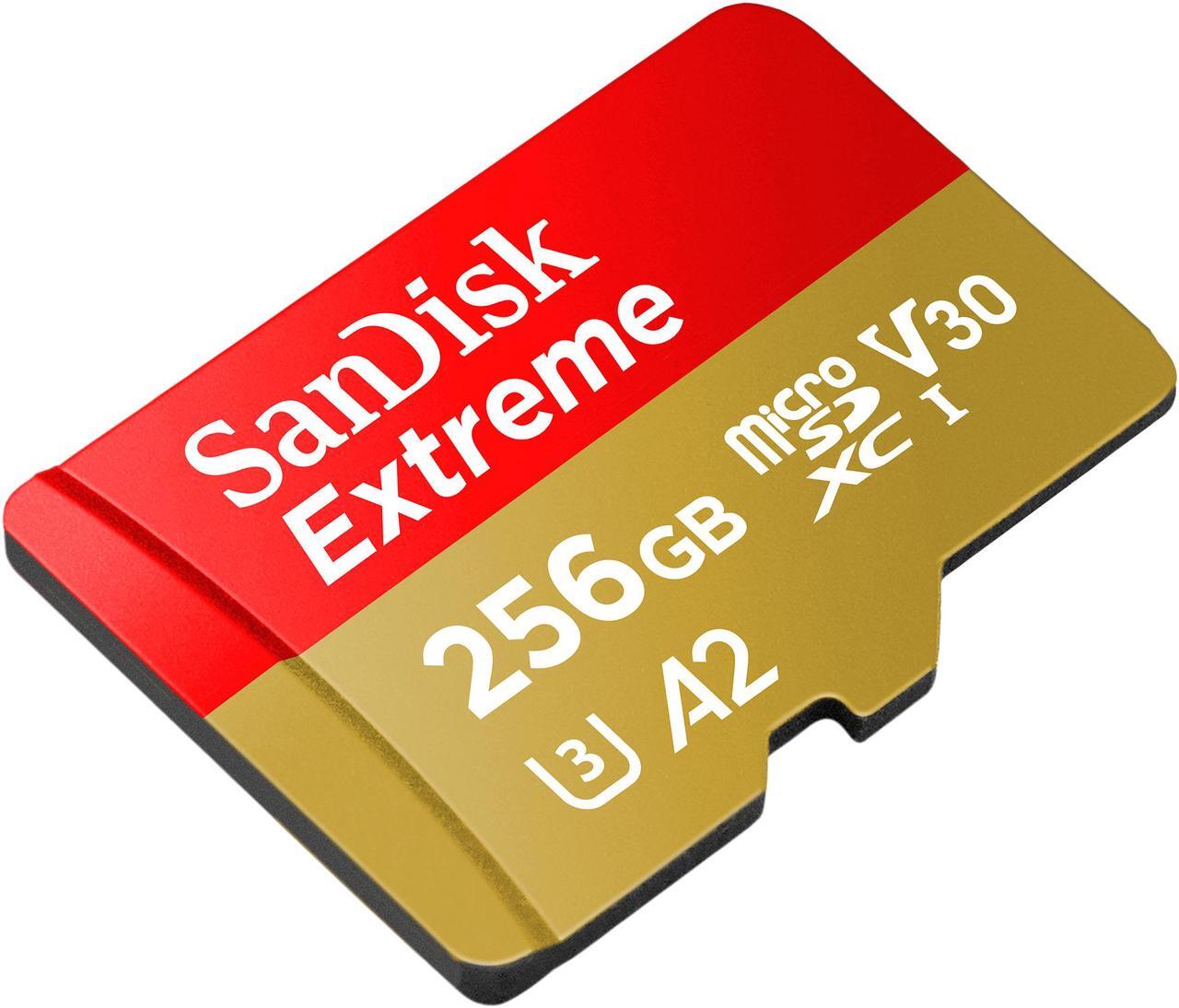 Alt view image 2 of 5 - SanDisk 256GB Extreme microSDXC UHS-I/U3 A2 Memory Card with Adapter, Speed Up to 160MB/s (SDSQXA1-256G-GN6MA)