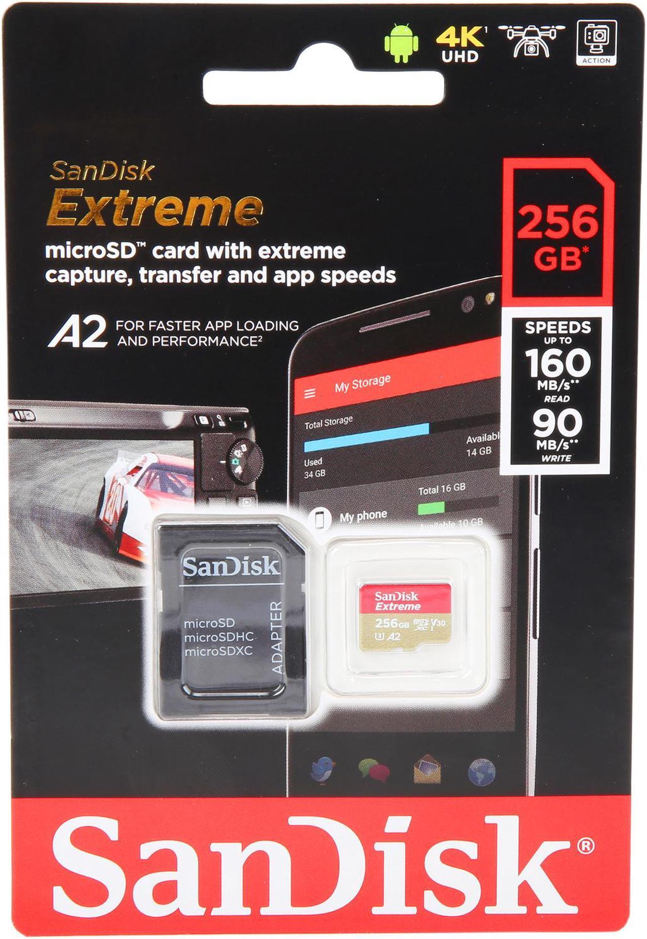 Alt view image 5 of 5 - SanDisk 256GB Extreme microSDXC UHS-I/U3 A2 Memory Card with Adapter, Speed Up to 160MB/s (SDSQXA1-256G-GN6MA)