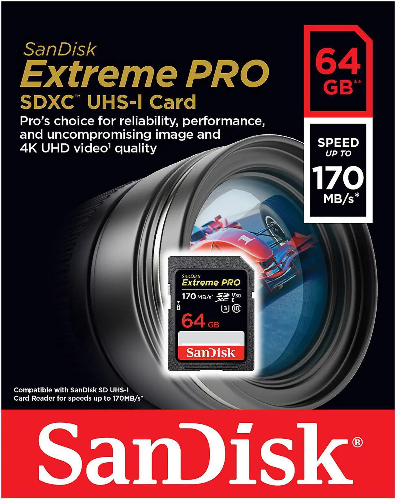 Alt view image 4 of 5 - SanDisk 64GB Extreme Pro SDXC UHS-I/U3 V30 Class 10 Memory Card, Speed Up to 170MB/s (SDSDXXY-064G-GN4IN)