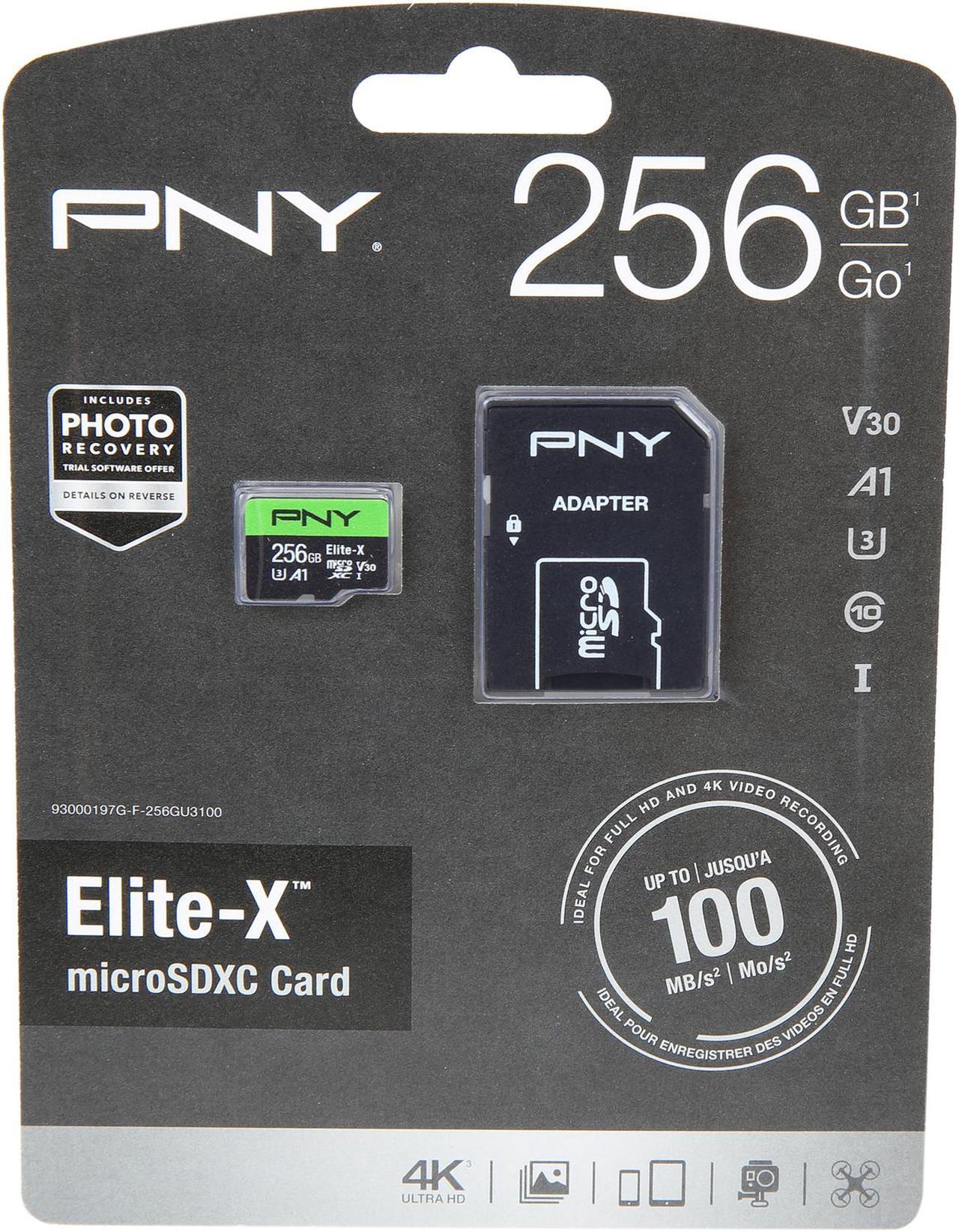 Alt view image 4 of 4 - PNY 256GB Elite-X microSDXC UHS-I/U3 Class 10 Memory Card with Adapter, Speed Up to 100MB/s (P-SDU256U3100EX-GE)