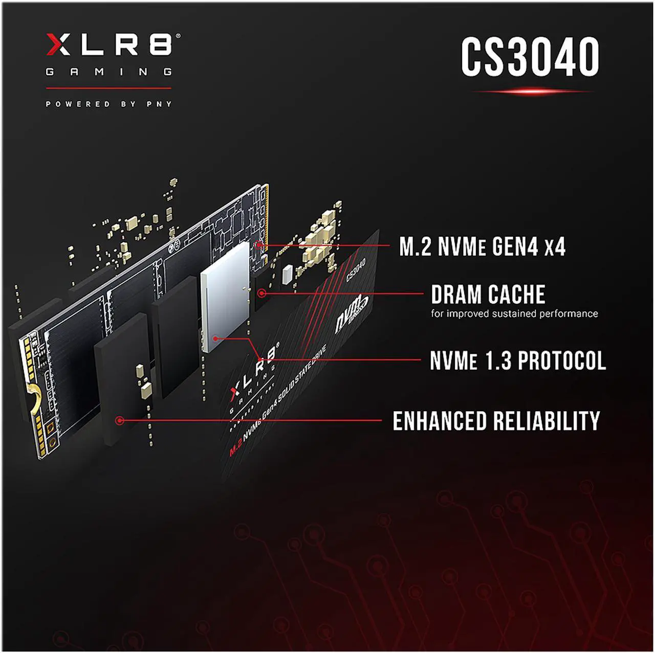 Alt view image 5 of 8 - PNY XLR8 CS3040 1TB M.2 NVMe Gen4 x4 Internal Solid State Drive (SSD) - M280CS3040-1TB-RB