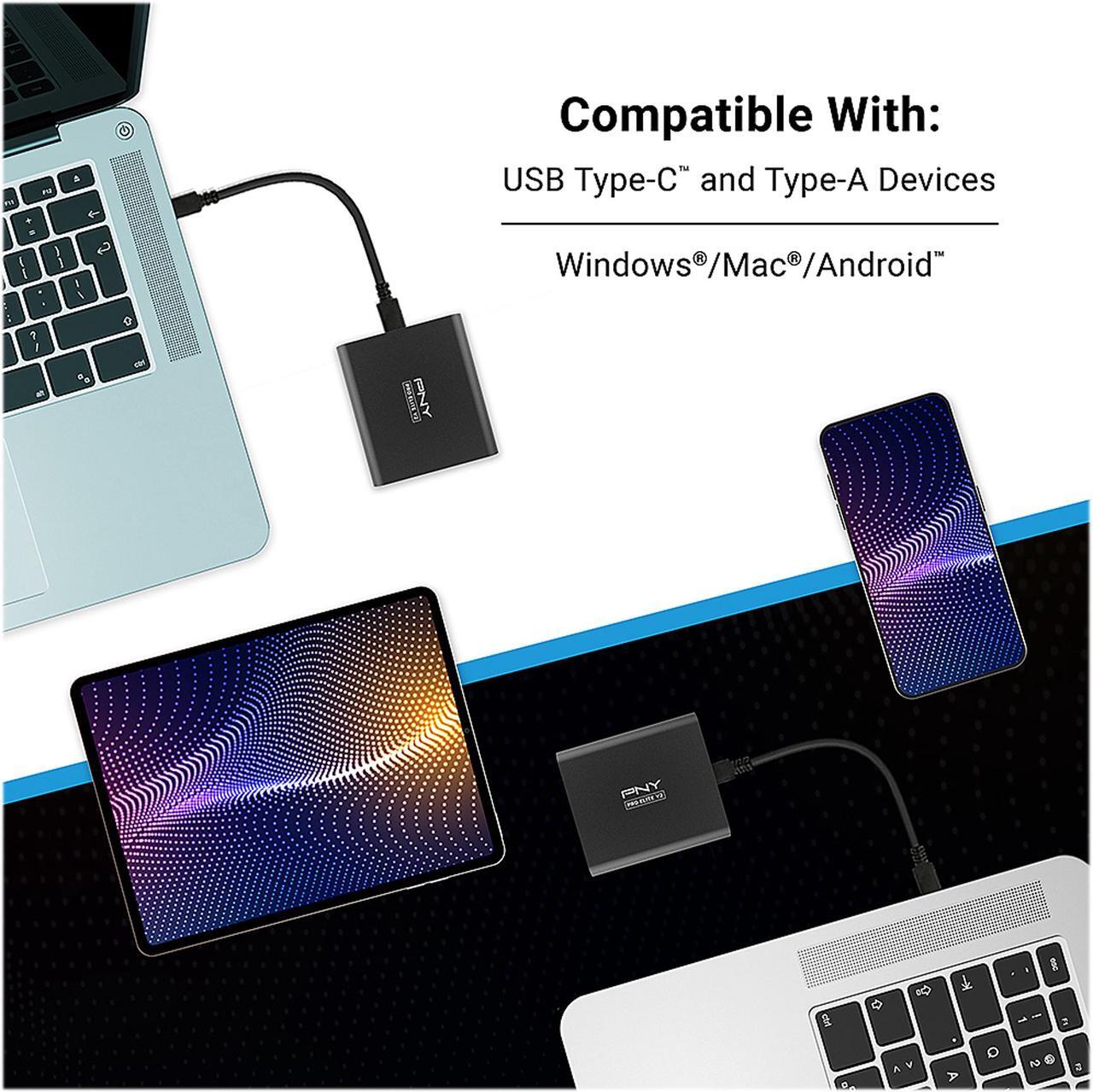 Alt view image 6 of 9 - PNY Pro Elite V2 1TB USB 3.2 Gen 2x1 Type-C Portable Solid State Drive (SSD)