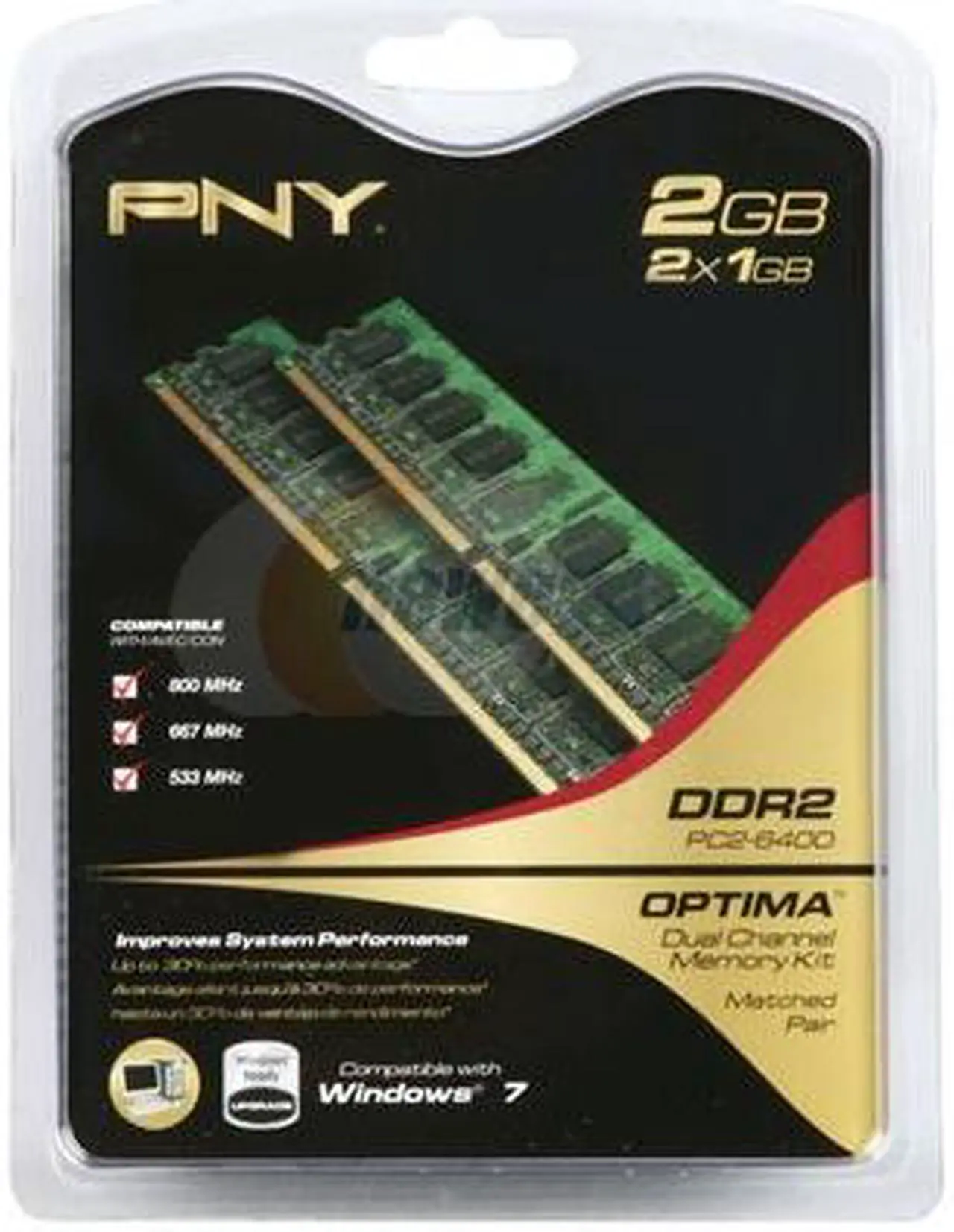 Alt view image 3 of 3 - PNY OPTIMA 2GB (2 x 1GB) DDR2 800 (PC2 6400) Dual Channel Kit Desktop Memory Model MD2048KD2-800