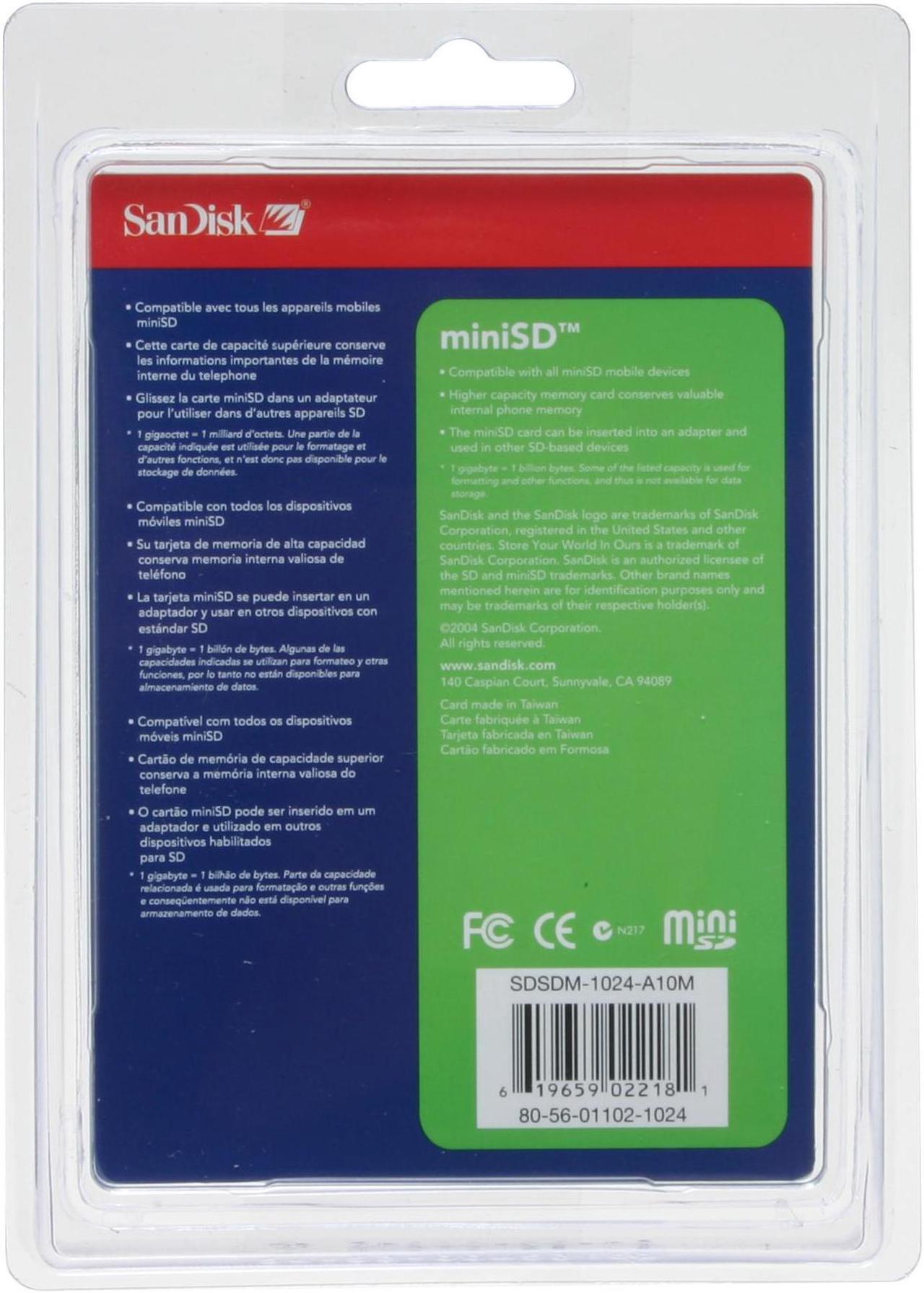 Alt view image 3 of 3 - SanDisk 1GB MiniSD Flash Card Model SDSDM-1024-A10M