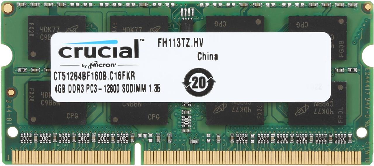 Main image of Crucial 4GB 204-Pin DDR3 SO-DIMM DDR3L 1600 (PC3L 12800) Laptop Memory Model CT51264BF160B