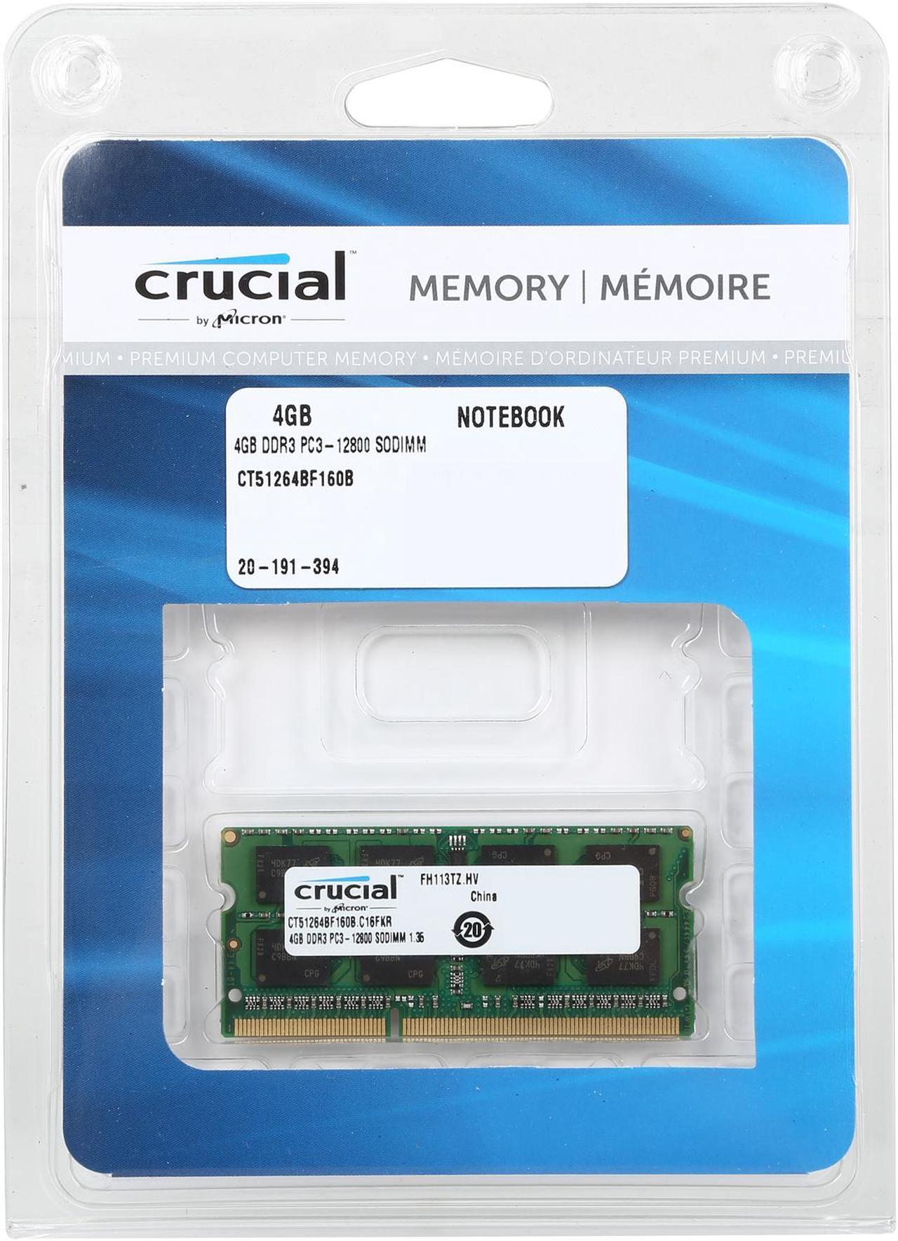 Alt view image 3 of 3 - Crucial 4GB 204-Pin DDR3 SO-DIMM DDR3L 1600 (PC3L 12800) Laptop Memory Model CT51264BF160B