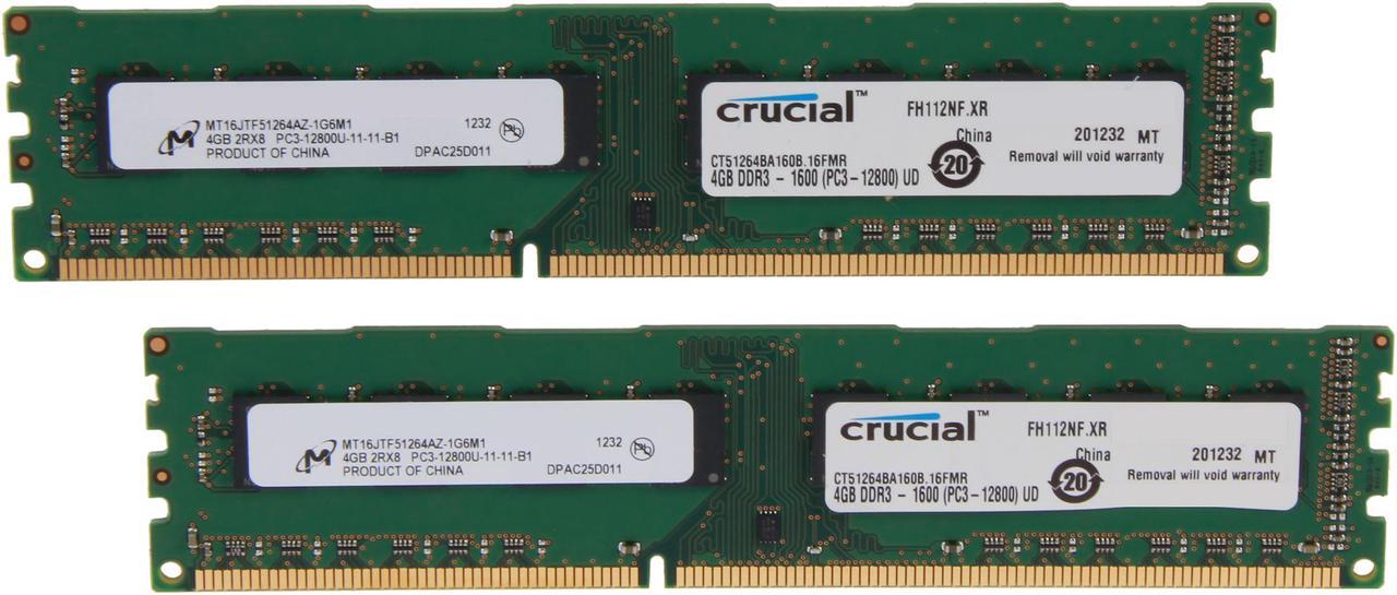 Crucial 8GB (2 x 4GB) DDR3 1600 (PC3 12800) Desktop Memory Model CT2KIT51264BA160B