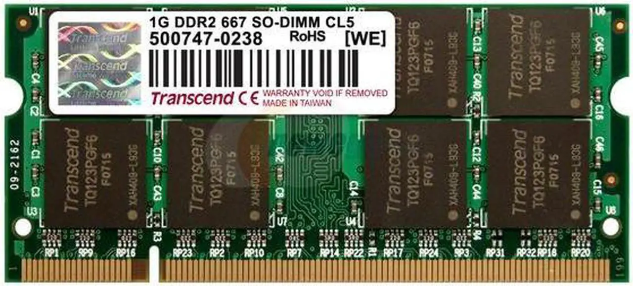 Main image of Transcend JetRam 1GB 200-Pin DDR2 SO-DIMM DDR2 667 (PC2 5300) Laptop Memory Model JM488Q643A-6